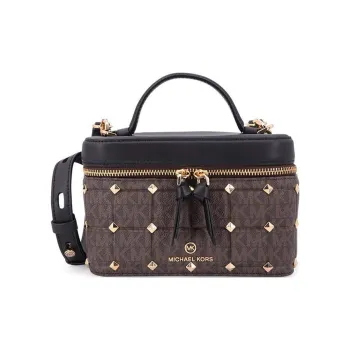 MICHAEL KORS Jet Set Charm Leather Makeup Bag Handbag, Crossbody Bag, Shoulder Bag Trumpets Women's Dark Brown