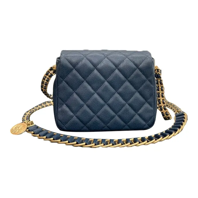 CHANEL Classic Flap CF Coin Collection Grain Embossed Calfskin Shoulder Bag, Crossbody Bag Trumpets Women's Marine Blue-3