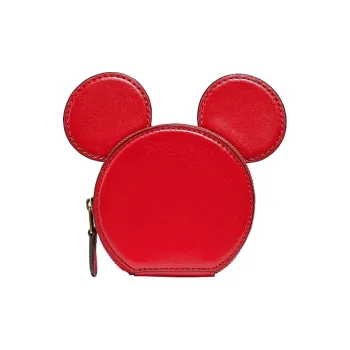 COACH Disney/Disney, Collaboration Cow Leather Wallet Women's Red