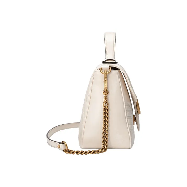 GUCCI Marmont Leather Shoulder Bag Crossbody Bag Handbag Small Size Women's White-4