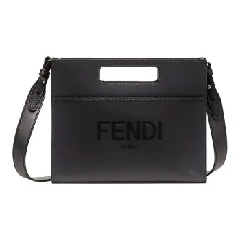 FENDI Calfskin Handbag, Shoulder Bag Men's Black
