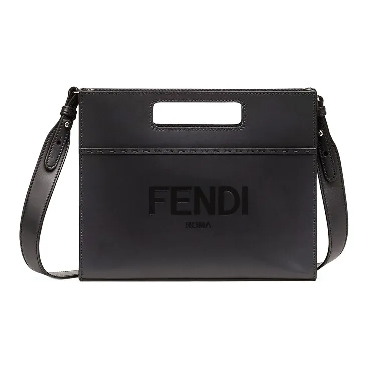 FENDI Calfskin Handbag, Shoulder Bag Men's Black-0