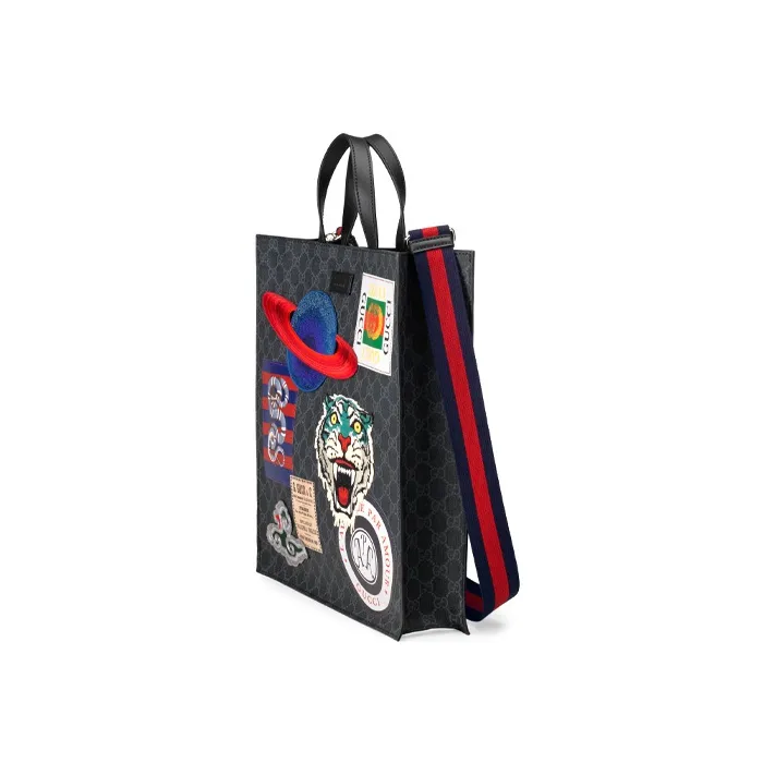 GUCCI Canvas With Leather Vertical Tote Bag, Shopping Bag, Crossbody Handbag, Shoulder Bag Men's Gray Black-1