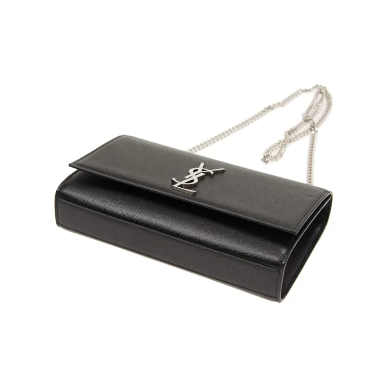 SAINT LAURENT Kate Medium Chain Bag In Grain De Poudre Silver tone Black-3