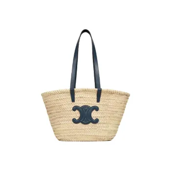 CELINE Triumph Gate Triomphe Linen Shoulder Bag Tote Bag Shopping Bag Handbag Medium Size Women's Marine Blue