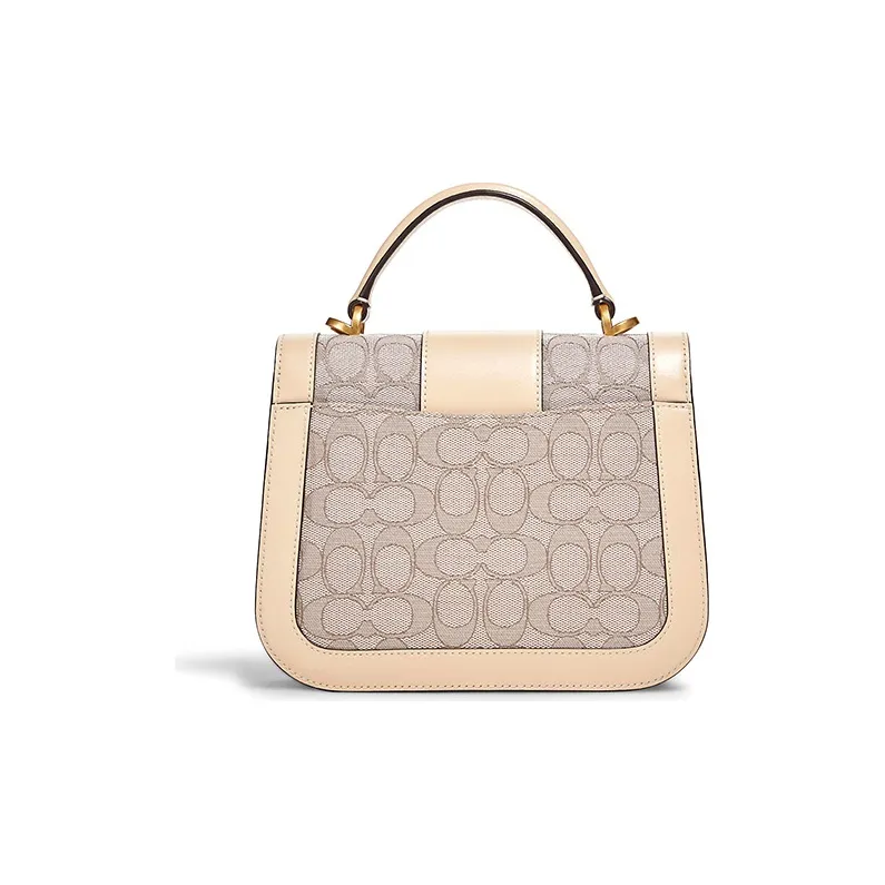 COACH Alie Jacquard With Calfskin Handbag, Shoulder Bag, Crossbody Bag Small Size Women's Ivory White & Gray Monogram-2