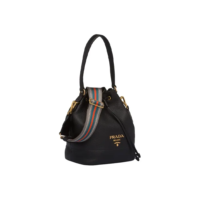 PRADA Cow Leather Bucket Bags Handbags Shoulder Bag Crossbody Bag Women's Black-1