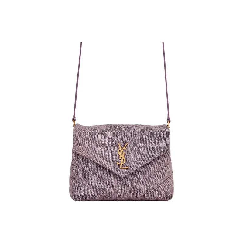 SAINT LAURENT Denim Fabric Cloud Bag Pillow Bag Chain Shoulder Bag Crossbody Bag Mini Women's Laila Purple/Light Purple-0