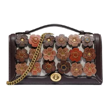 COACH Riley Canvas Chain Bag, Shoulder Bag Small Size Women's White, Brown & Multicolor