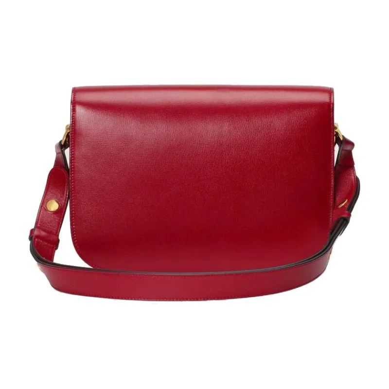 GUCCI Horsebit 1955 Leather Saddle Bag, Shoulder Bag, Crossbody Bag Trumpets Women's Red-3
