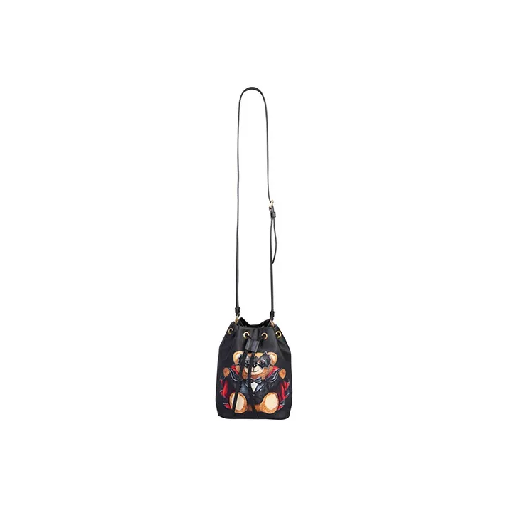 MOSCHINO Leather Bucket Bags Shoulder Bag Crossbody Bag Mini Women's Black-1