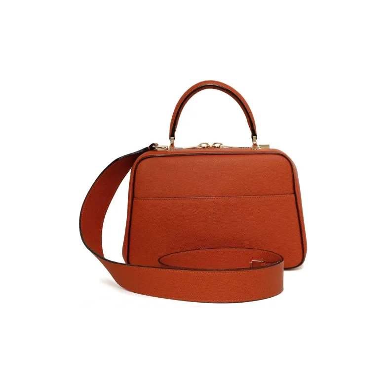 Valextra Serie S Cow Leather Shoulder Bag, Crossbody Bag, Handbag Medium Size Women's Citrus Orange-2