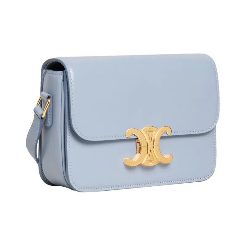 CELINE Triomphe Shiny Cow Leather Shoulder Bag, Handbag, Shoulder Bag, Crossbody Bag Regular Women's Arctic Blue Color-1
