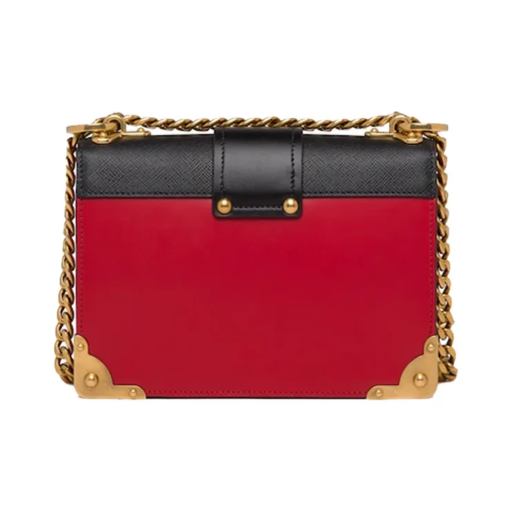 PRADA Cahier Metal Calfskin Shoulder Bag Crossbody Bag Women's Red/Black-2