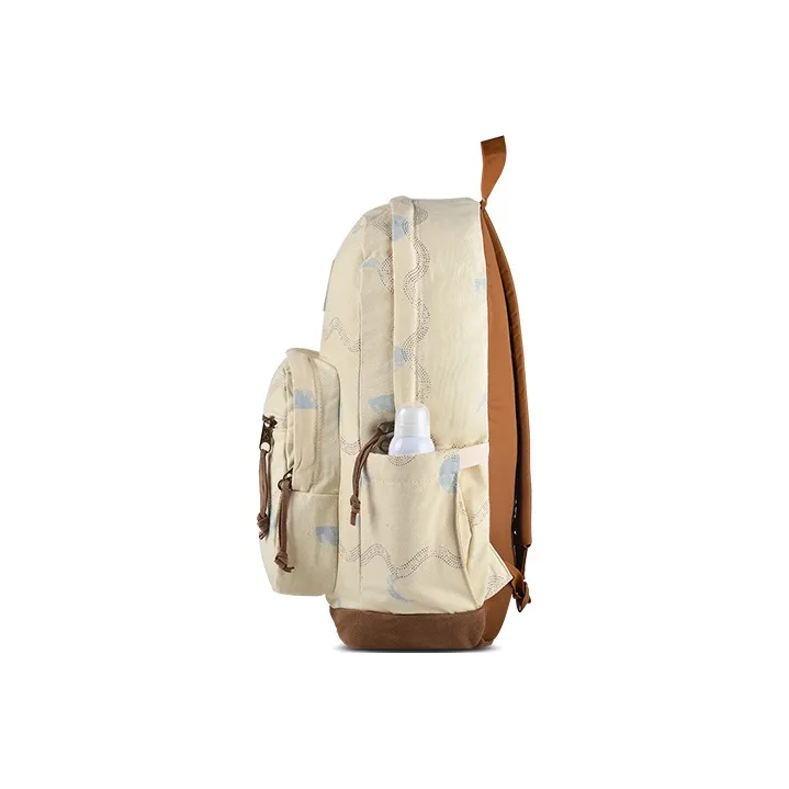 JanSport Leather Patchwork Backpack Medium Size Unisex Light Yellow Polka Dot-2