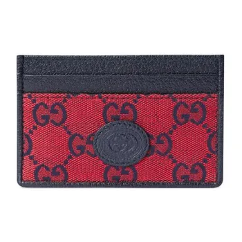 GUCCI Valentine's Day Collection Canvas With Leather Card Clip Card Holder Unisex Red/Blue