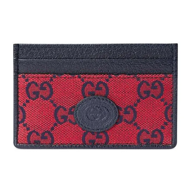 GUCCI Valentine's Day Collection Canvas With Leather Card Clip Card Holder Unisex Red/Blue-0
