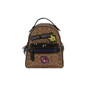 COACH X Disney Campus Antique Floral Coated Canvas With Leather Backpack Medium Size Women's Tan & Black