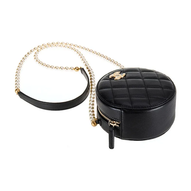 CHANEL Calfskin Round Bag Crossbody Bag Mini Women's Black-3