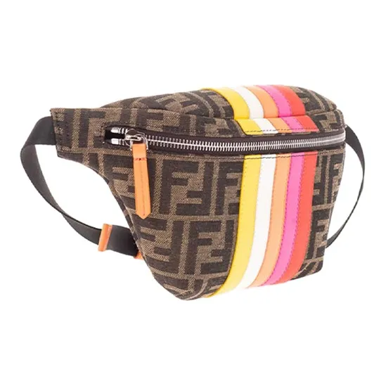 FENDI Jacquard Canvas With Leather Shoulder Bag Crossbody Bag Sling Bag Fanny Pack Kids' Brown-1