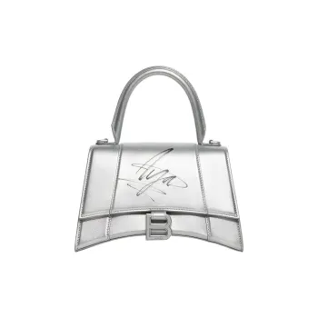 Balenciaga Hourglass Cow Leather One Shoulder Handbags Small Size Women's Silver