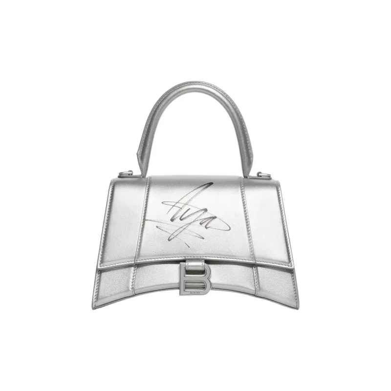 Balenciaga Hourglass Cow Leather One Shoulder Handbags Small Size Women's Silver-0