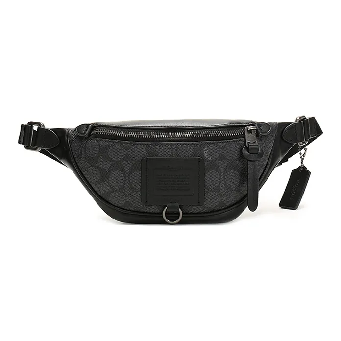 COACH Rivington Leather PVC Shoulder Bag Crossbody Bag Sling Bag Fanny Pack Medium Size Men's Black Gray Color-0