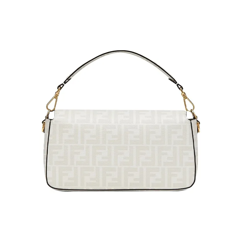FENDI Baguette Leather Accented With Mink Fur Handbag Shoulder Bag Medium Size Women's Light Pink & White-2