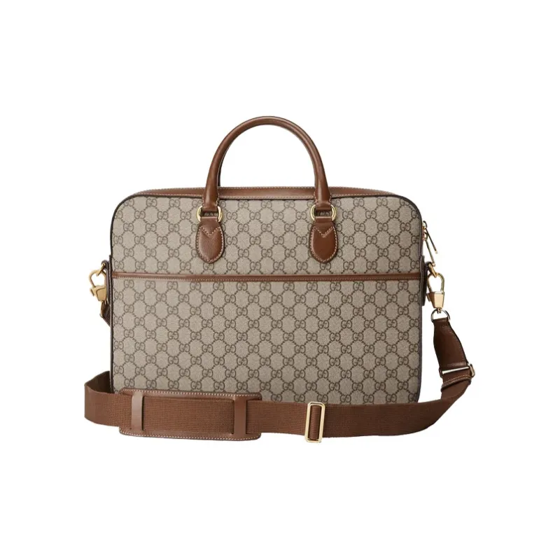 GUCCI Canvas With Leather Canvas Bag Briefcase Shoulder Bag Crossbody Bag Handbag Regular Men's Ebony & Brown-2