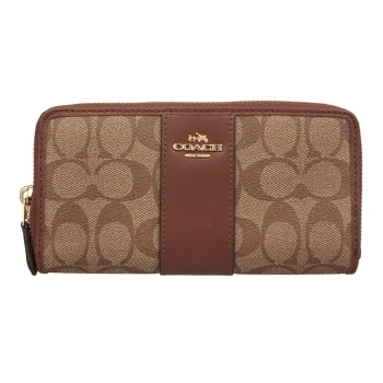 COACH Accordion Zip PVC Wallet Women's Khaki Brown