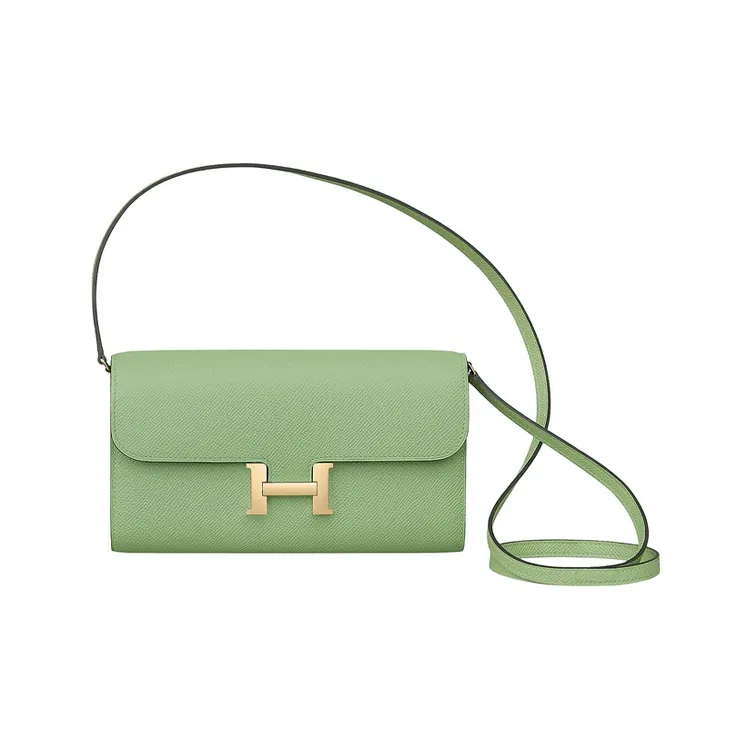 HERMES Constance Long To Go Leather Shoulder Bag Wallet Crossbody Bag Women's 3I Vert Criquet Avocado Green-0