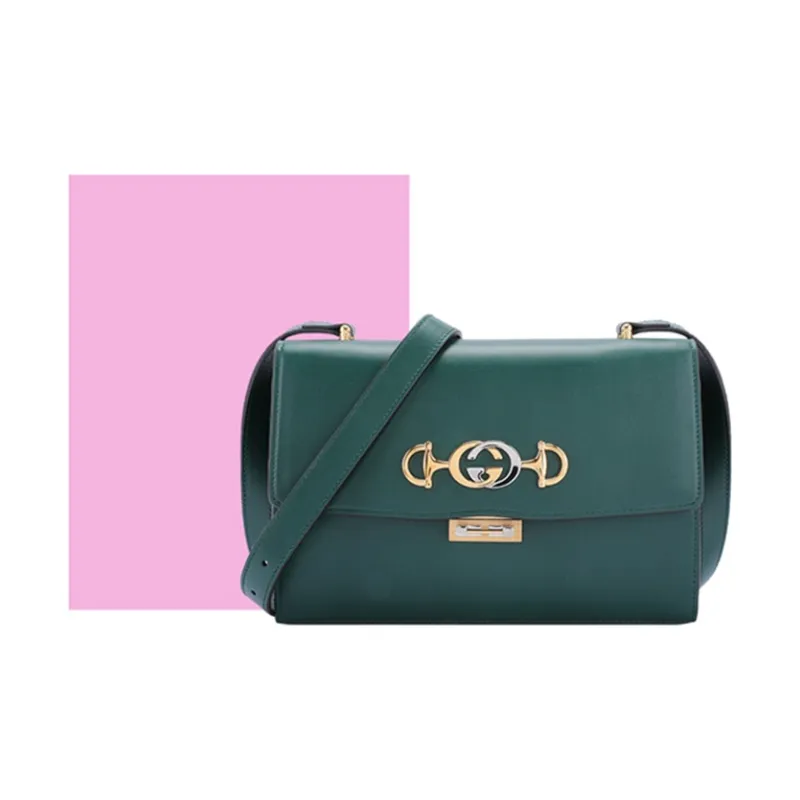 GUCCI Zumi Smooth Leather Crossbody Bag Shoulder Bag Women's Green-4