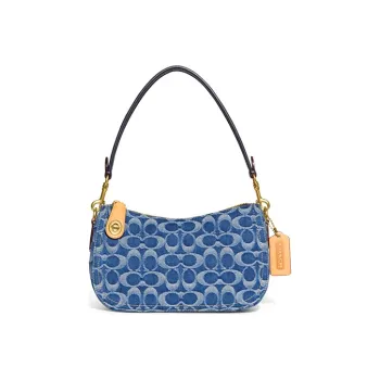 COACH Cotton With PVC With Fabric Pochette, Shoulder Bag, Crossbody Bag Women's Denim Blue