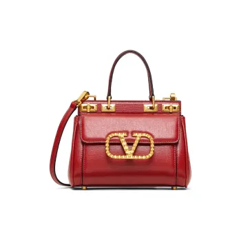 Valentino ROCKSTUD ALCOVE Grained Calfskin Handbag Small Size Women's Red
