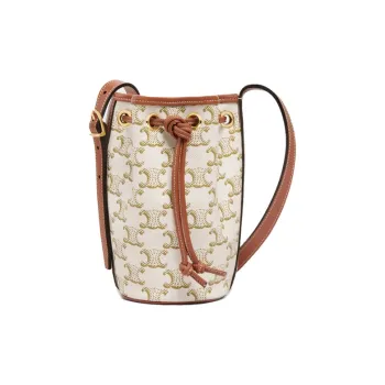 CELINE Triomphe Canvas With Calfskin Bucket Bag Handbag Shoulder Bag Crossbody Bag Extra Mini Women's Candy Color/White