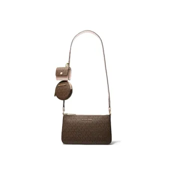 MICHAEL KORS Jet Set Travel Canvas Polyurethane 3 in 1 Shoulder Bag, Crossbody Bag Women's Dark Brown & Light Pink