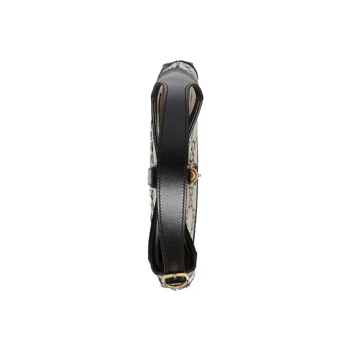 GUCCI Jackie 1961 Canvas With Leather Trim Crescent Shoulder Bag Shoulder Bag Small Size Women's White Black Multicolor-4