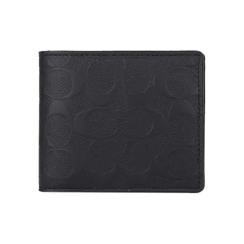 COACH 3 IN 1 Wallet Cross Grain Cow Leather Wallet Men's Black
