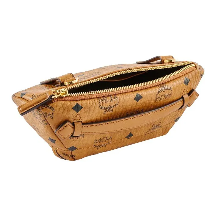 MCM Aka Boku Klassik Visetos Textile, Leather Crossbody Handbag Small Size Women's Cognac-1