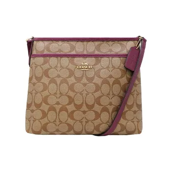 COACH File Canvas Shoulder Bag Medium Size Women's Khaki, Brown, Plum, Multicolor