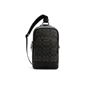 COACH Graham Leather Detail Sling Bags Crossbody Bags Small Size Men's Black Gray Color