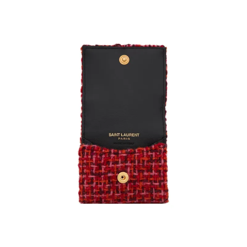 SAINT LAURENT Fabric Cow Leather Patchwork AIRPODS PRO Storage Case And Protective Sleeve Women's Red-3