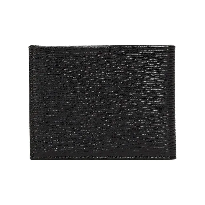 FERRAGAMO GANCINI Stamped Calfskin Wallet Unisex Black-1