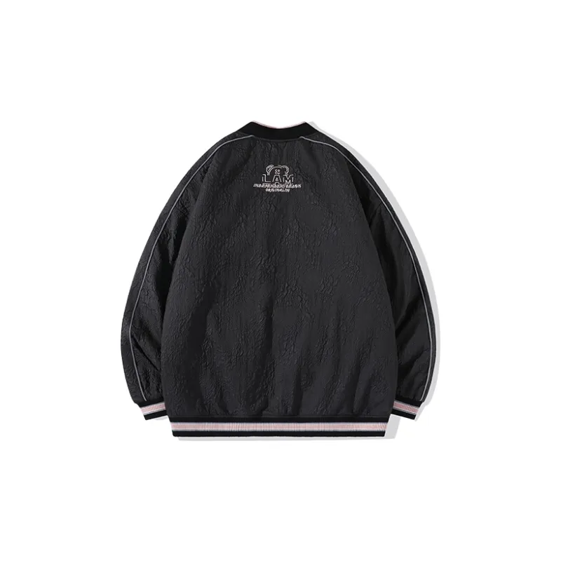LAMLICKA Letter Baseball Collar Loose Fit Thickened Regular Edition Puffer Jacket Unisex Black-1