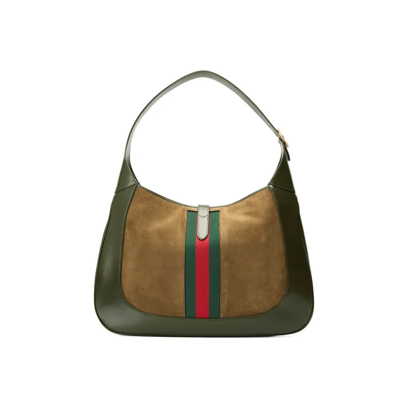 GUCCI Jackie 1961 Vachetta Leather Trim Crescent Shoulder Bag Shoulder Bag Women's Brown Green & Multicolor-3