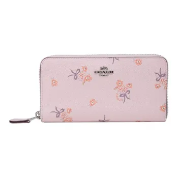 COACH Accordion Zip Leather Clutches Wallets Women's Pink
