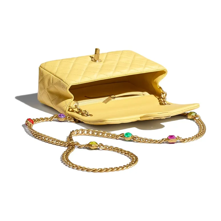 CHANEL Classic Flap CF Lambskin & Metal Crossbody Bag, Shoulder Bag Mini Women's Yellow & Multicolor-2