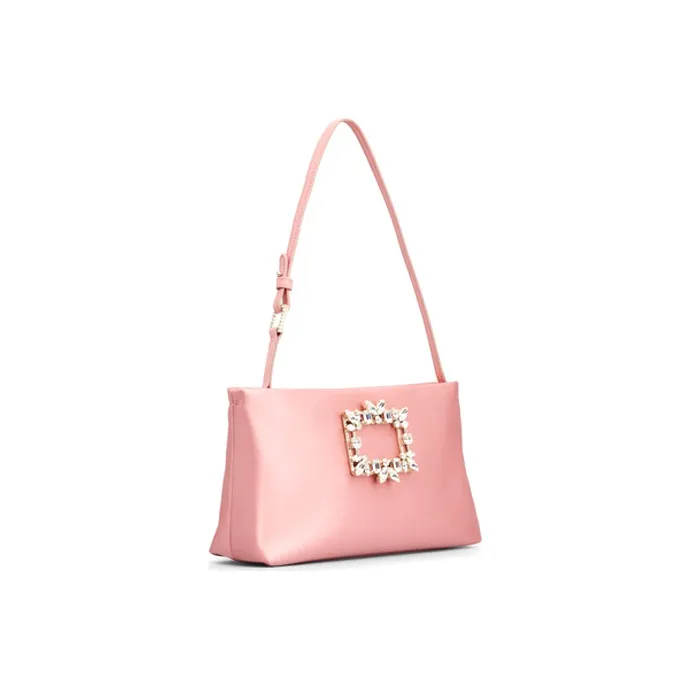 Roger Vivier Silk Satin Shoulder Bag, Handbag, Shoulder Bag Women's Pink Candy-1