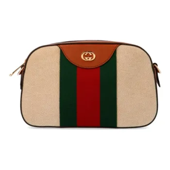 GUCCI Canvas With Leather Messenger Bag Camera Bag Shoulder Bag Crossbody Bag Unisex Nude