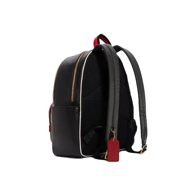 COACH Court Canvas With Leather Backpack Large Size Unisex Yellow/Black/Red-1